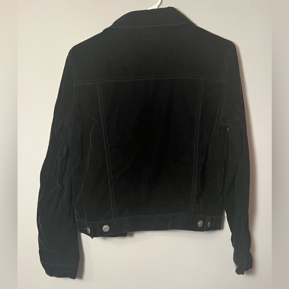 Velvet button up jacket with collar black - Picture 2 of 3